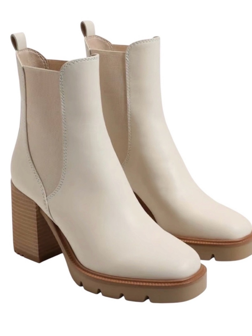 Sam Edelman Rollins Cream Leather Chelsea Block Heel Boots for Women
